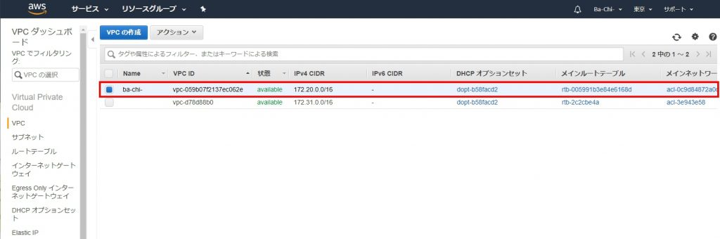 VPCの確認